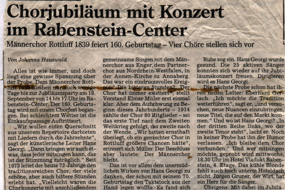 Presseartikel: Männerchor rottluff 1839 e.V.