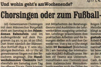 Presseartikel: Männerchor rottluff 1839 e.V.