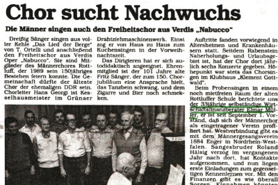 Presseartikel: Männerchor rottluff 1839 e.V.