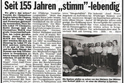 Presseartikel: Männerchor rottluff 1839 e.V.